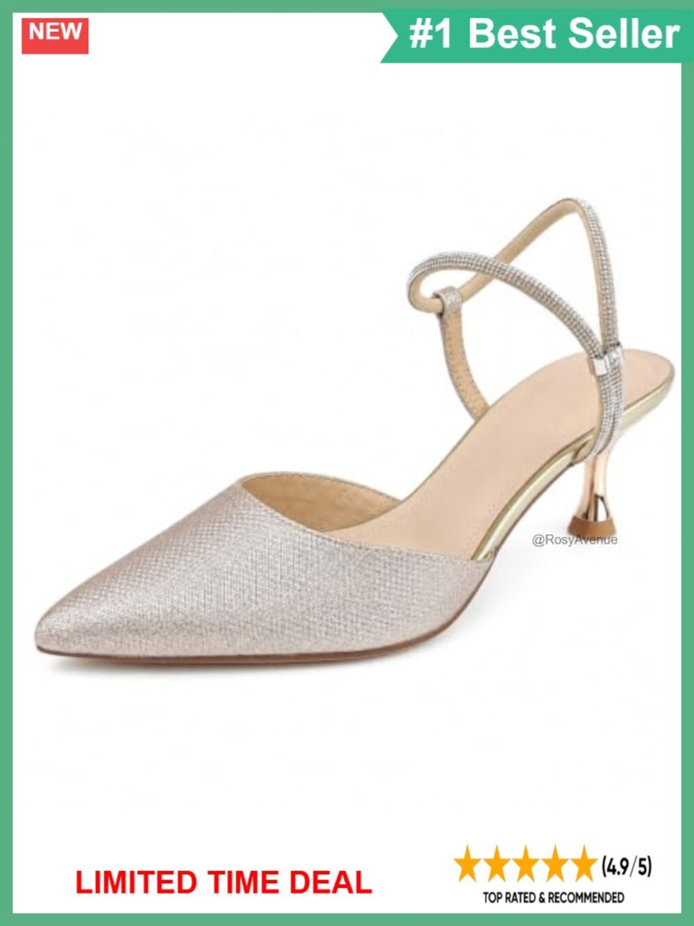 Rhinestone Slingback Kitten Heels Pointed Toe PU Dress Pumps